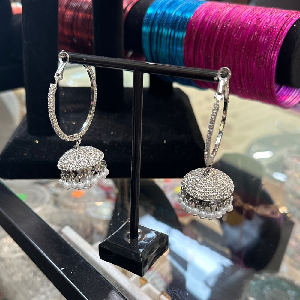 Elegant Silver and White Hoop Earrings